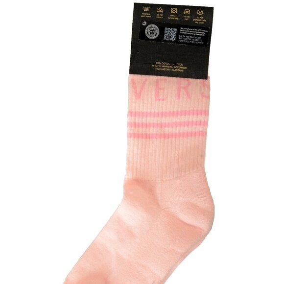 Versace Pink & White Logo Print Athletic Socks sz L - Picture 1 of 3